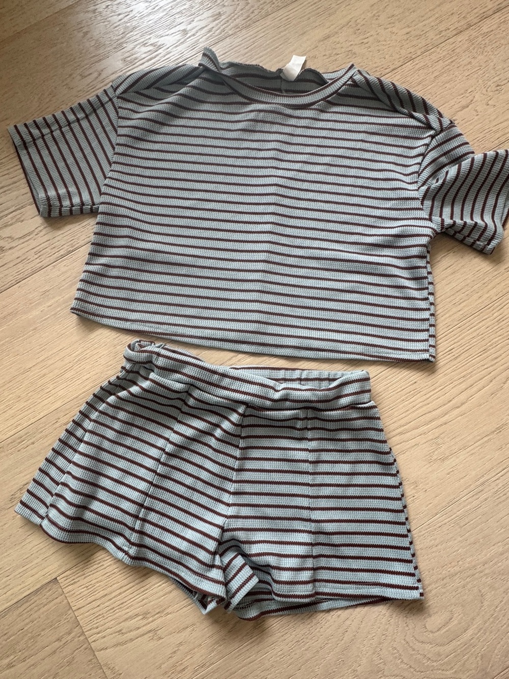 Missguided Striped Short Set - Blue with Brown Stripes